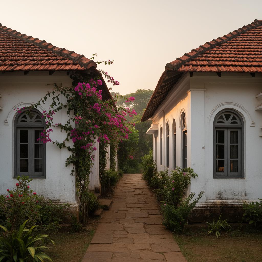 Cluster of villa rooftops at golden hour